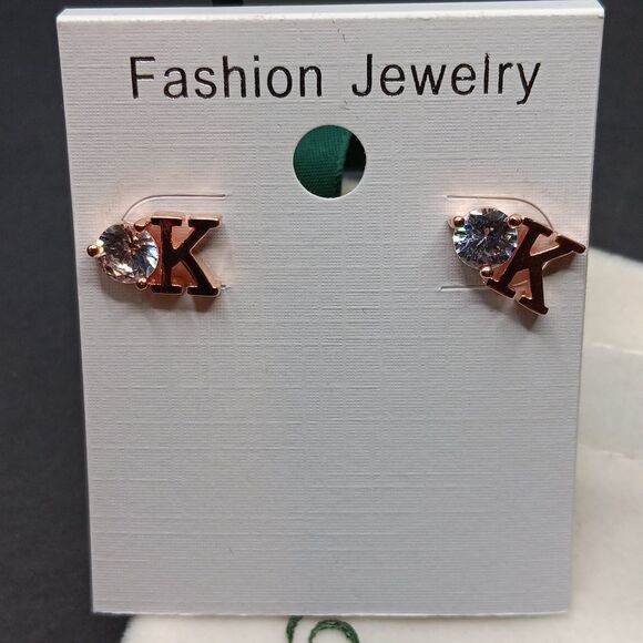 New Bamoer Initial K Stud 925 Earrings Hypoallergenic Nickle Free Rosegold - Picture 2 of 4